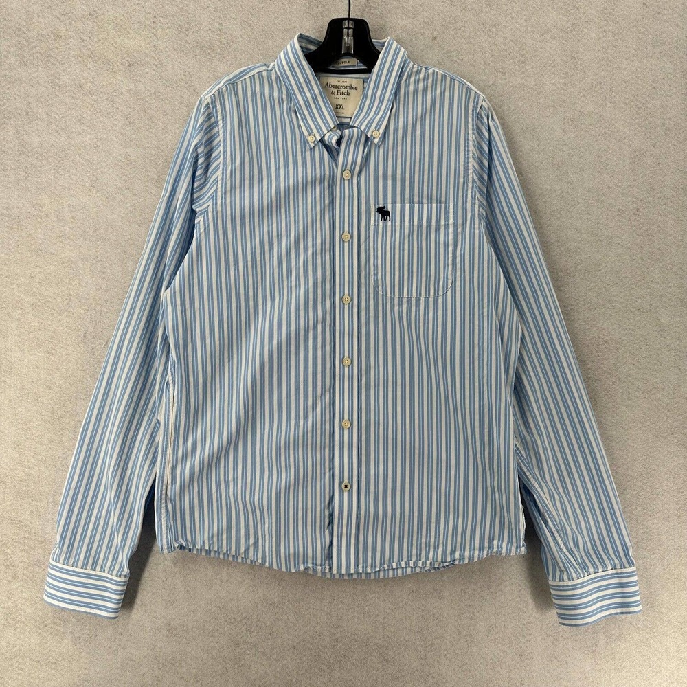 Abercrombie and Fitch Button Up Shirt Mens 2XL XXL‎ Striped Muscle Preppy Casual